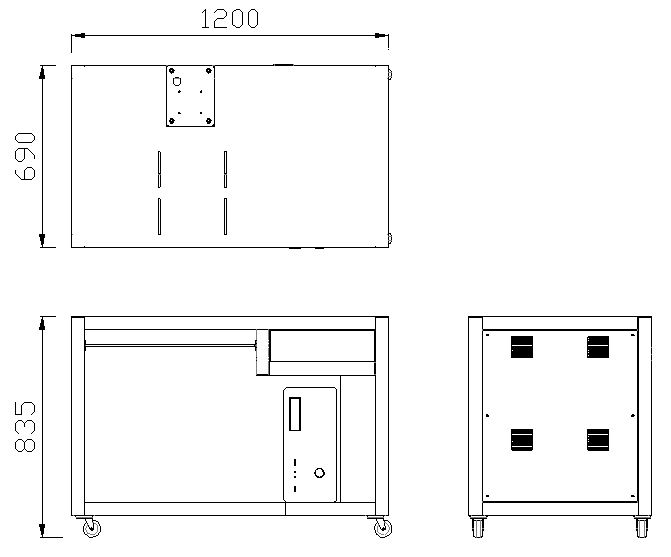 PRISA-3D 장비 외형도 W1200 D690 H835mm