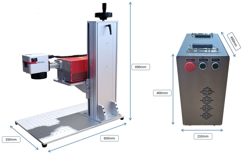 실속형 UV Laser 마킹 스탠드와 제어함 외형 치수
